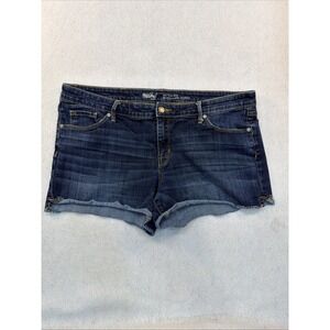 Mossimo Denim Short Women 16/33 Mid Rise Midi Cutoff Cuffed Raw Hem Stretch READ